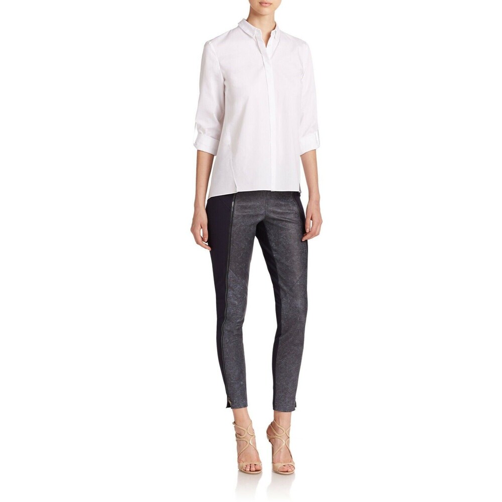 Elie Tahari womens Faux Leather Zip Ankle Legging Pants size Large x 30" inseam